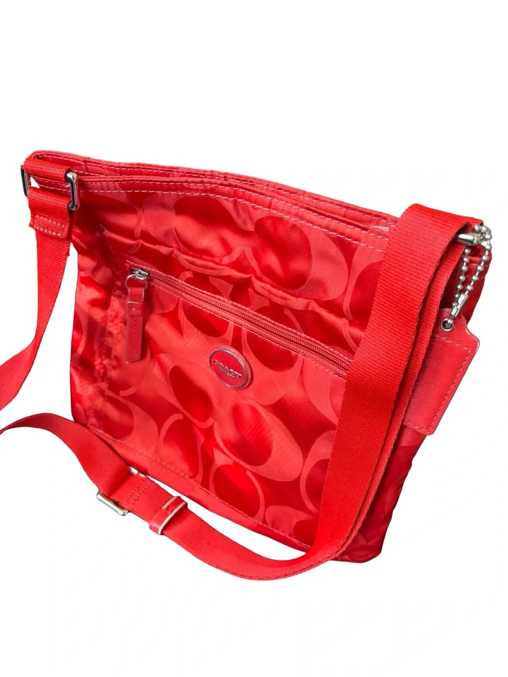 Coach Red Signature Nylon Crossbody Purse